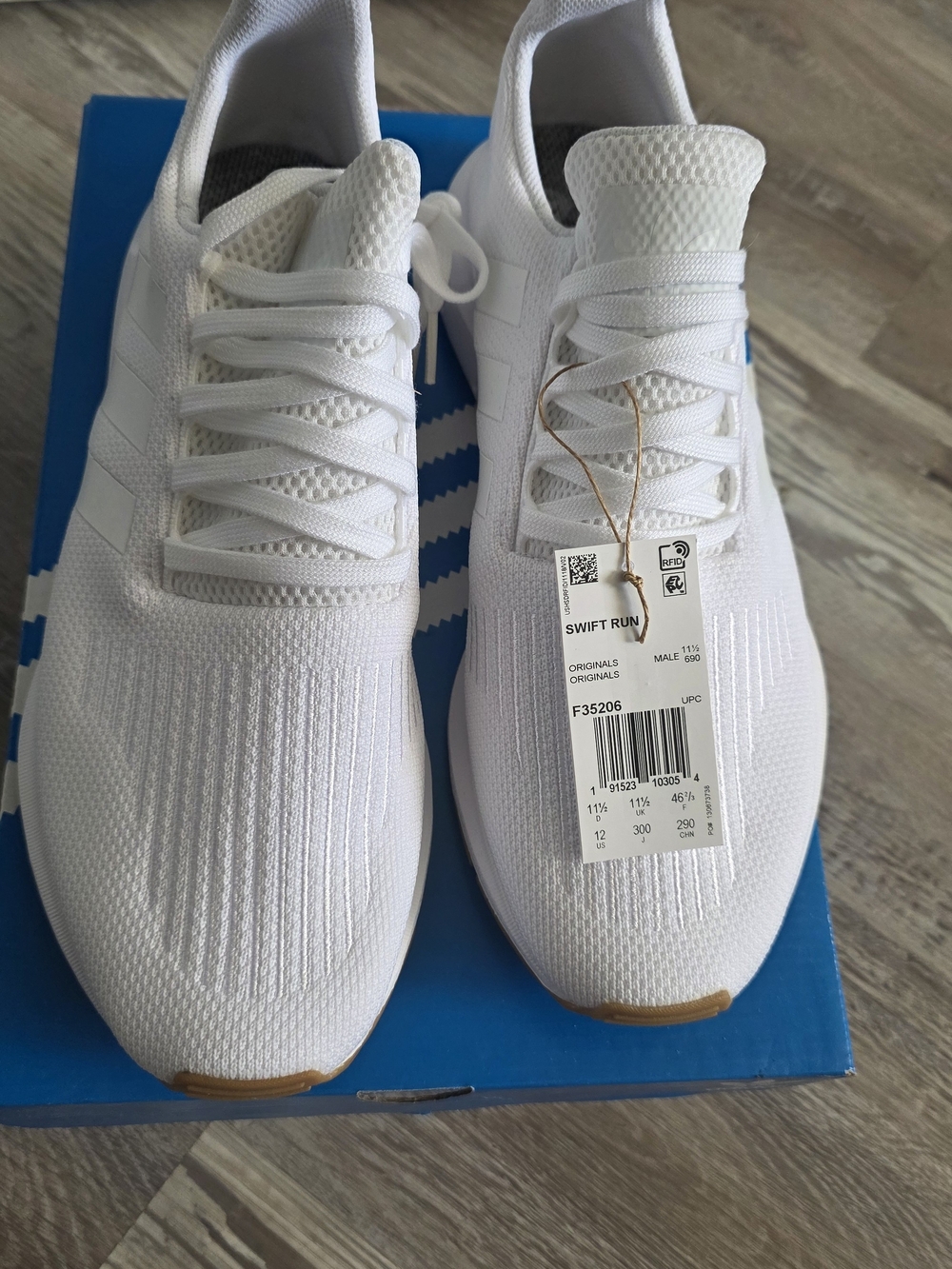 adidas White Swift Run Knit Men's Sneakers with Gum Accents - Picture 4 of 5
